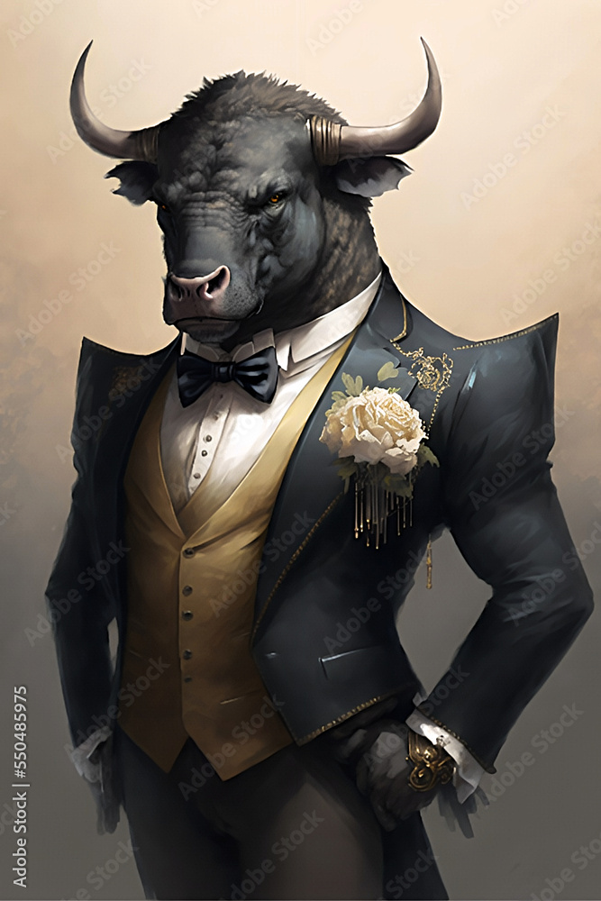 a Buffalo in a tuxedo