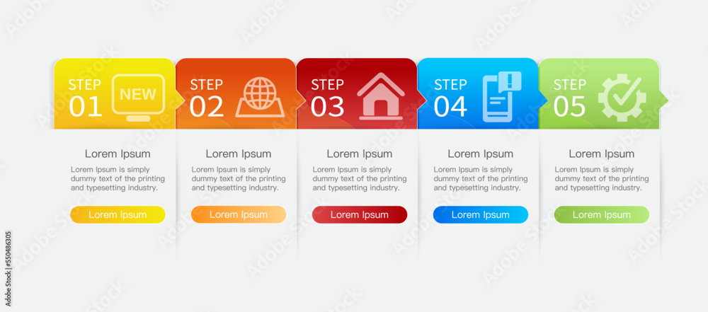 Vector Infographic flow chart template with  icons and 5 options or steps