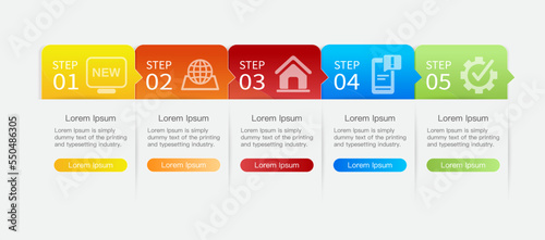 Vector Infographic flow chart template with icons and 5 options or steps
