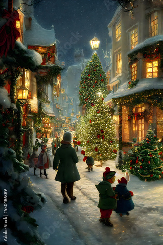Christmas tree in the city, Christmas Background for Decoration, Made by AI © Kanweat