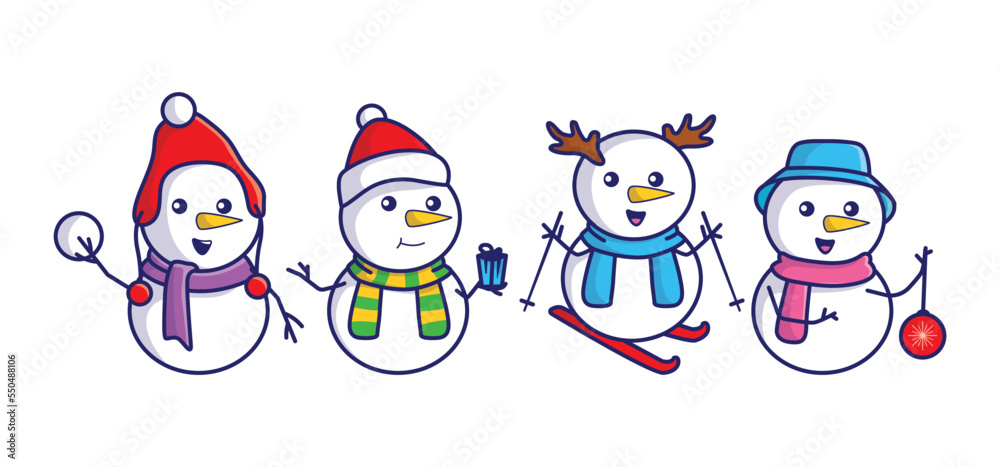 Set of Christmas snowman collection. Vector design for winter and christmas greeting card. Set of Christmas snowman collection. Vector design for winter and christmas greeting card.
