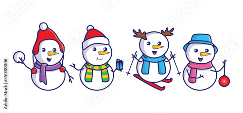 Set of Christmas snowman collection. Vector design for winter and christmas greeting card.