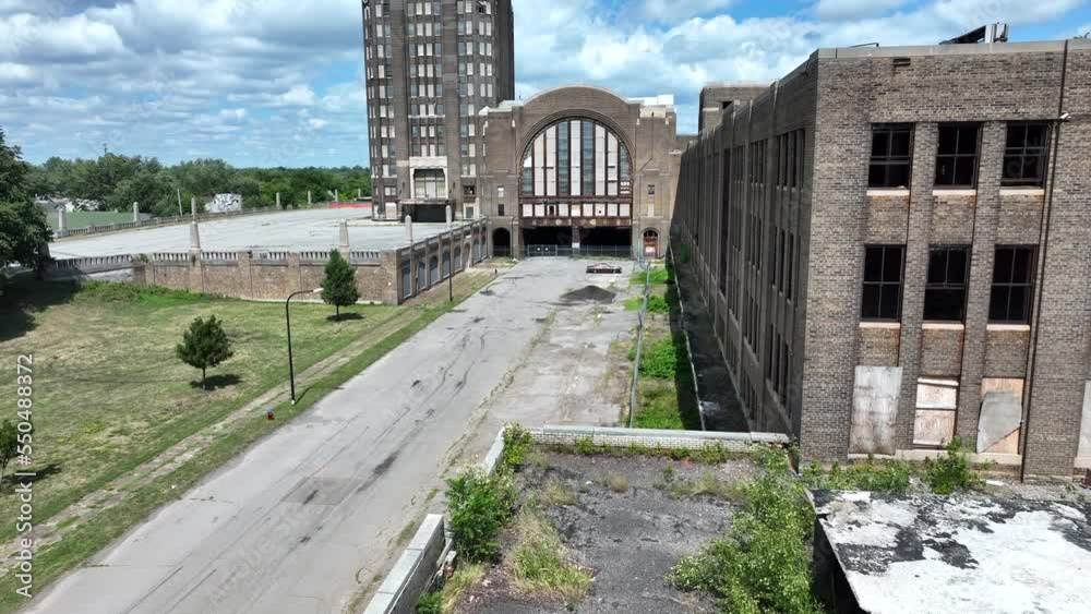 An aerial flyover of the Grand Central Railway Station out buildings in Buffalo, New York. An aerial flyover of the Grand Central Railway Station out buildings in Buffalo, New York.