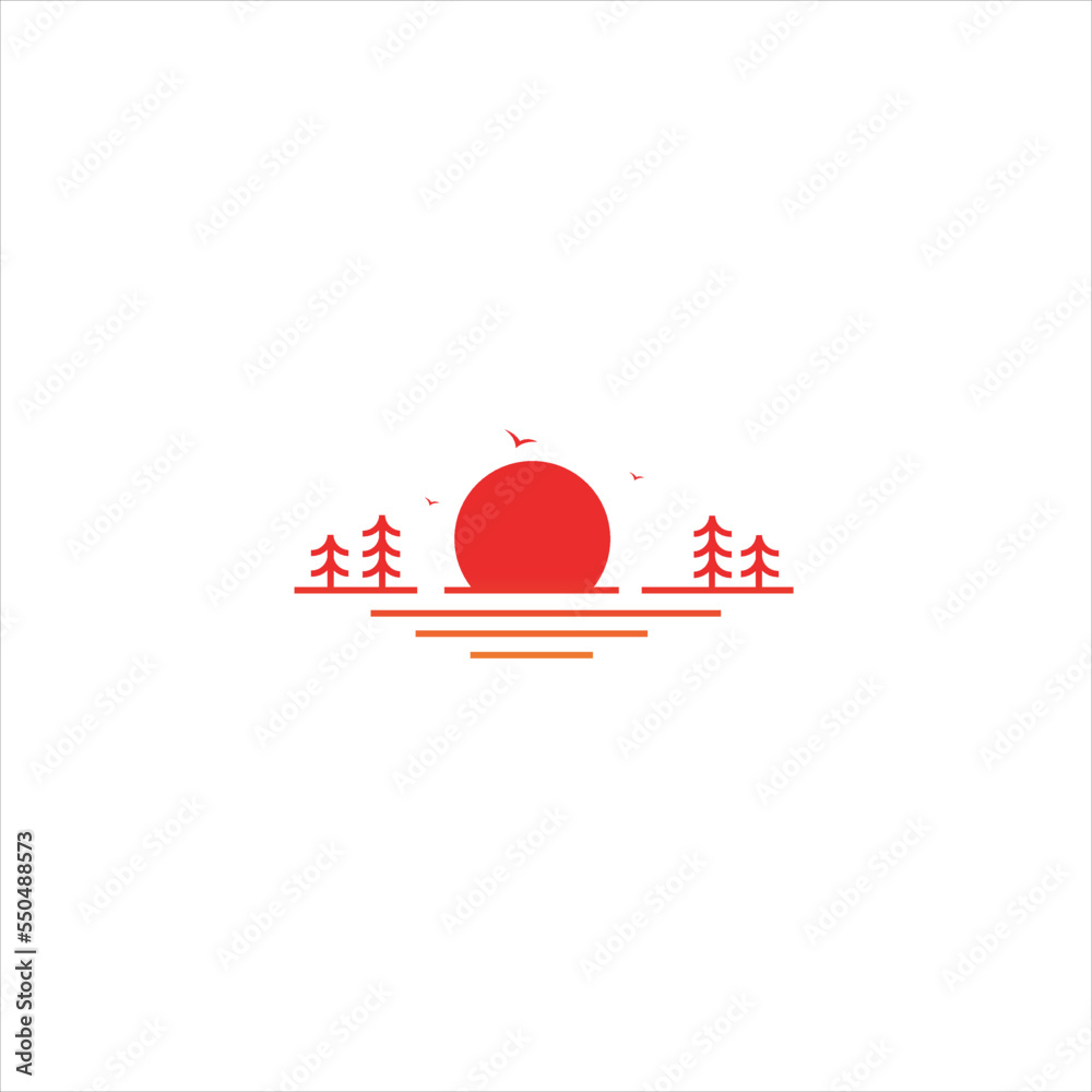 Sunset Island Lake Beach Sea Ocean logo design inspiration 
