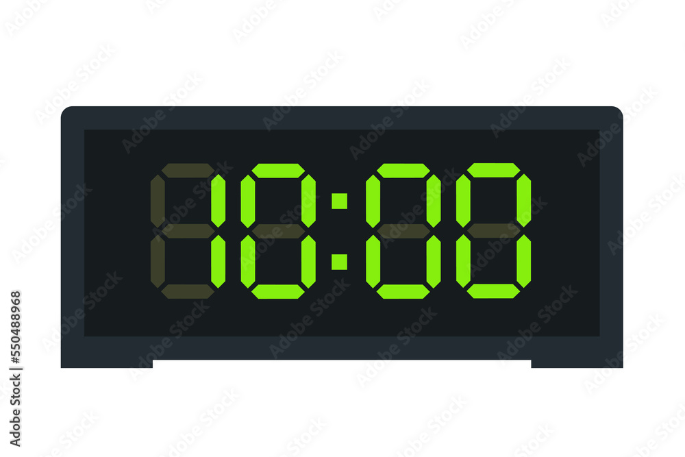 Vector flat illustration of a digital clock displaying 10.00 . Illustration of alarm with led digital number design. Clock icon for hour, watch, alarm signs. Vector flat illustration of a digital clock displaying 10.00 . Illustration of alarm with led digital number design. Clock icon for hour, watch, alarm signs.