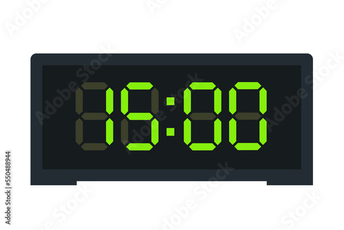 Vector flat illustration of a digital clock displaying 15.00 . Illustration of alarm with led digital number design. Clock icon for hour, watch, alarm signs.