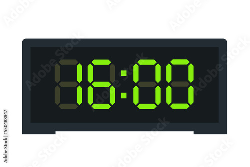 Vector flat illustration of a digital clock displaying 16.00 . Illustration of alarm with led digital number design. Clock icon for hour, watch, alarm signs.