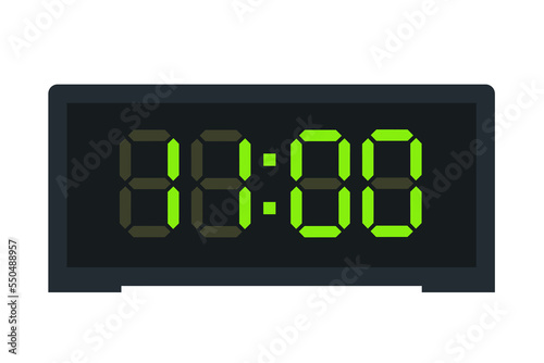 Vector flat illustration of a digital clock displaying 11.00 . Illustration of alarm with led digital number design. Clock icon for hour, watch, alarm signs.