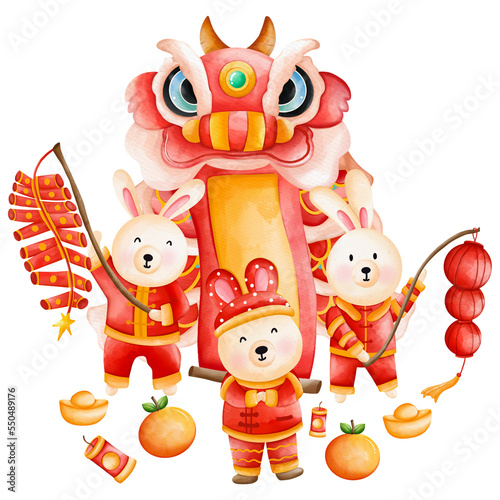 Cute bunny in Chinese traditional costume, Cheongsam dress, Chinese New Year element