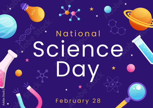 National Science Day February 28 Related to Chemical Liquid, Scientific, Medical and Research in Flat Cartoon Hand Drawn Templates Illustration