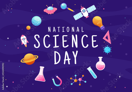 National Science Day February 28 Related to Chemical Liquid, Scientific, Medical and Research in Flat Cartoon Hand Drawn Templates Illustration