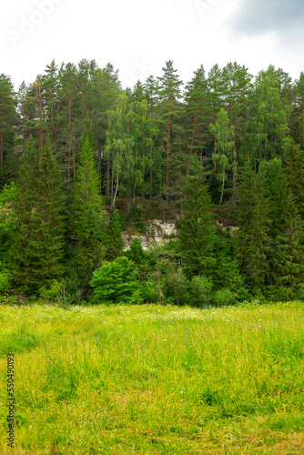 Chalky rock cliff near Derzha river, Tver region, Russia beautiful nature Landscape background photo