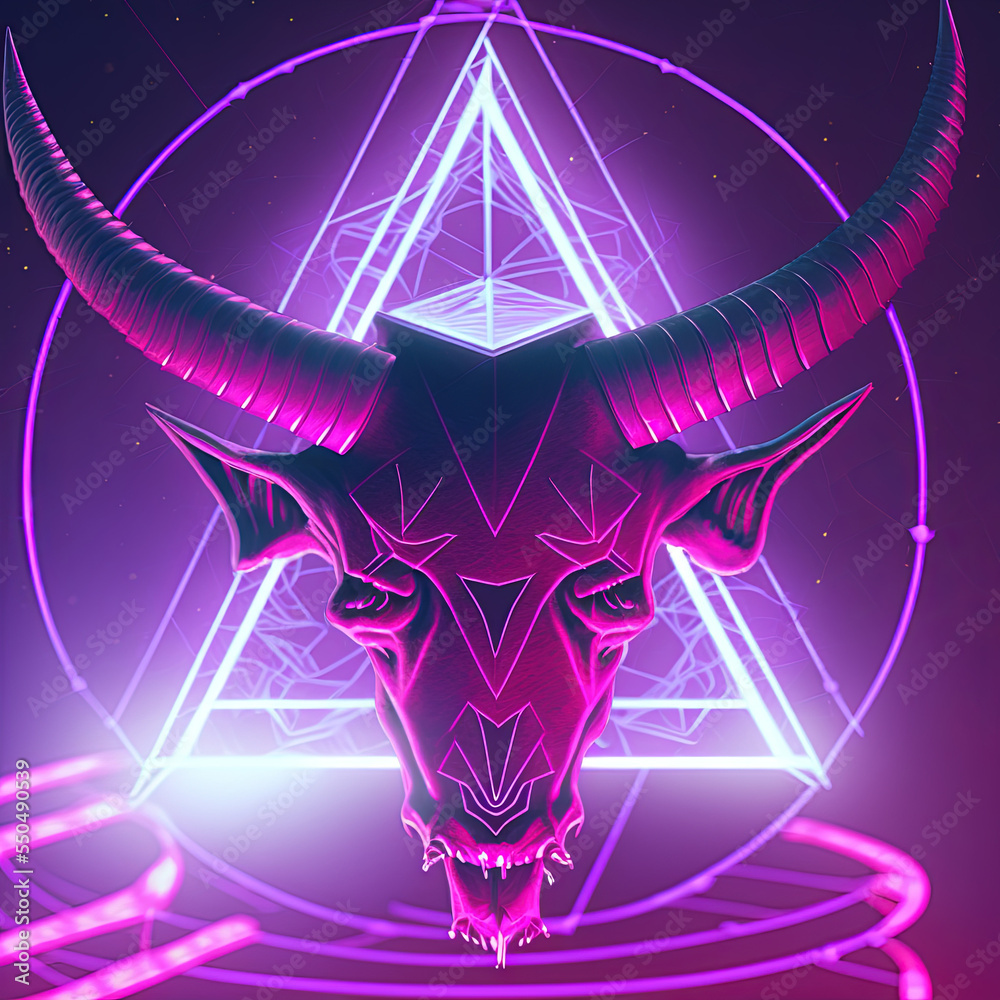 Futuristic Vaporwave Synthwave demonic satanic baphomet devil head with ...