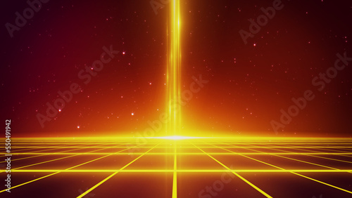 Obraz na płótnie Retro style 80s-90s galaxy background. Futuristic Grid landscape. Digital Cyber Surface. Suitable for design in the style of the 1980s-1990s. 3D illustration w salonie