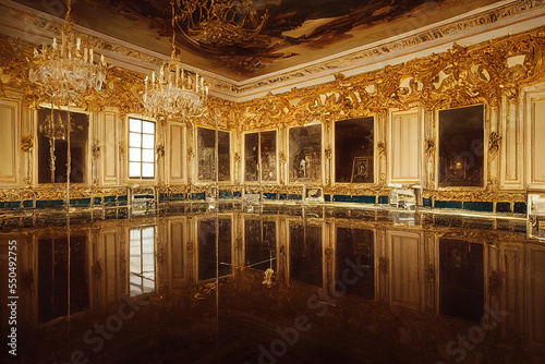 an empty glamorous rococo baroque ballroom