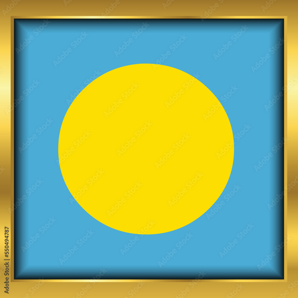 Palau flag,Palau flag golden square button,Vector illustration eps10.	