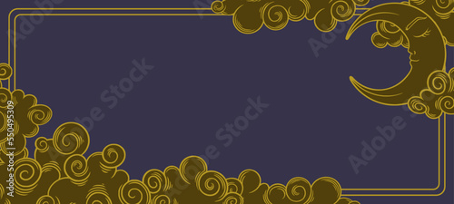 Tarot poster with engraved moon symbol. Aesthetic tarot frame for invitations and othe astrological designs. Vector illustration isolated in white background