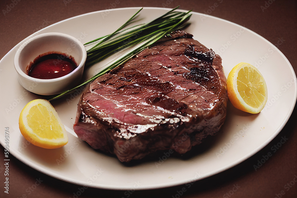 Grilled beefsteak with french fries Grilled beefsteak with french fries