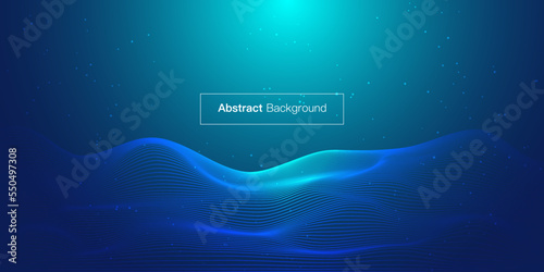 Futuristic technology background. Blue line wave light screen abstract vector illustration.