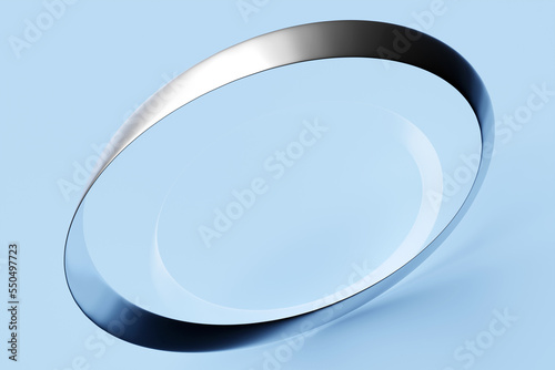 Silver mobius band or mobius group. A surface with one side and one boundary. Mathematical non-orientable. 3D illustration photo