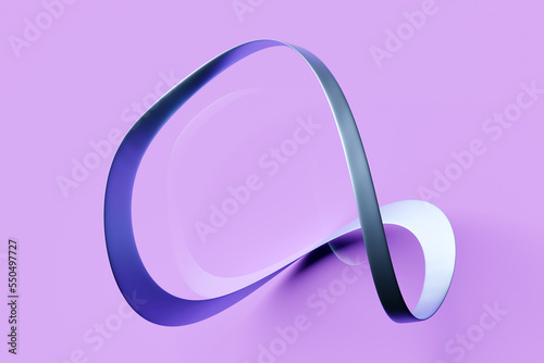 Silver mobius band or mobius group. A surface with one side and one boundary. Mathematical non-orientable. 3D illustration photo
