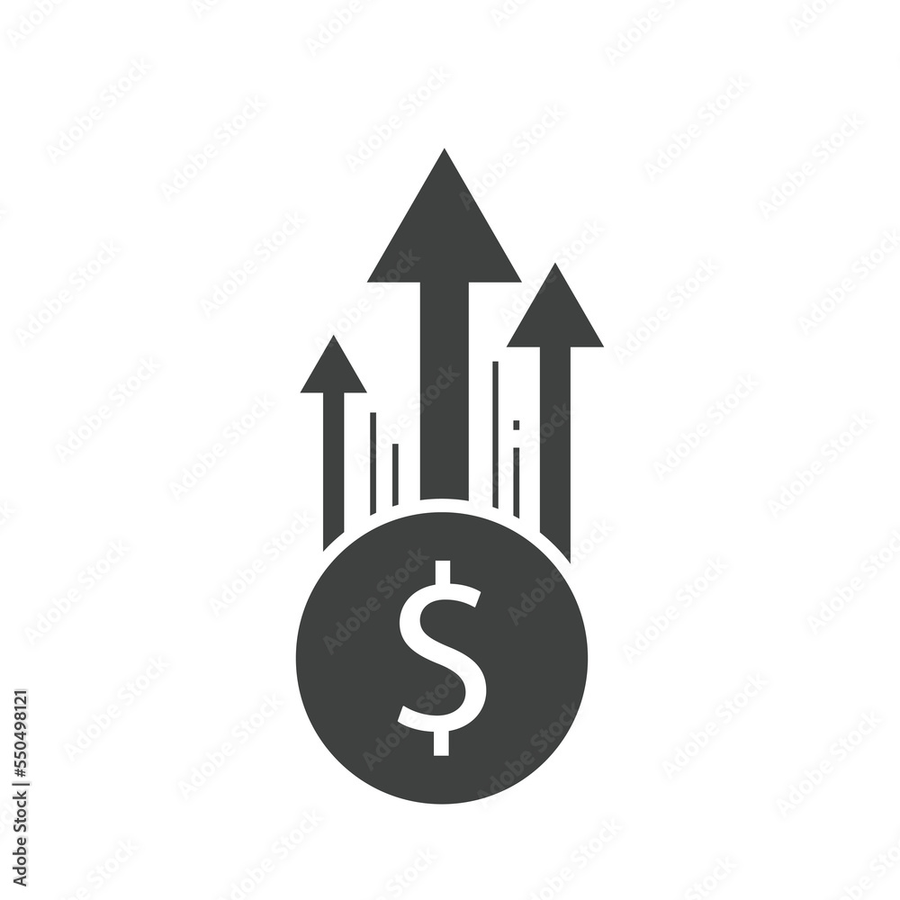currency increase economic growth concept, dollar sign coin symbol and up arrow currency increase economic growth concept, dollar sign coin symbol and up arrow