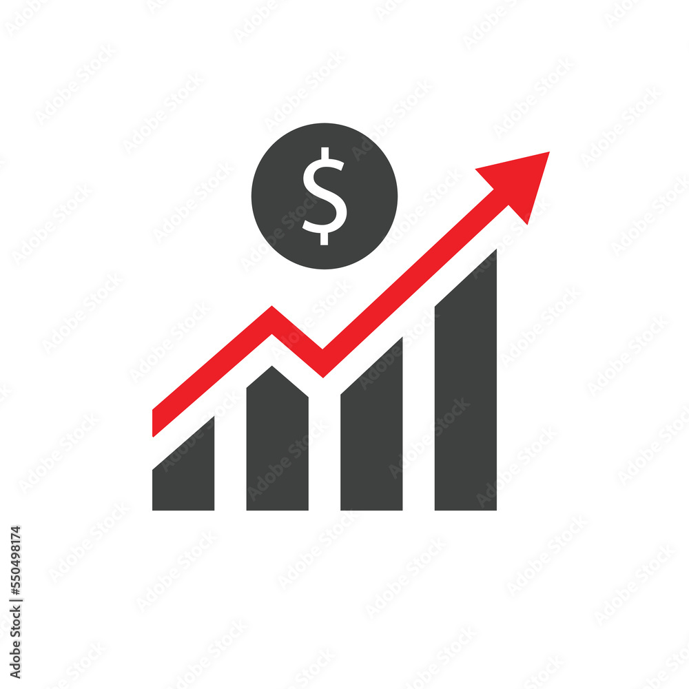currency increase with red arrow and chart up currency increase with red arrow and chart up