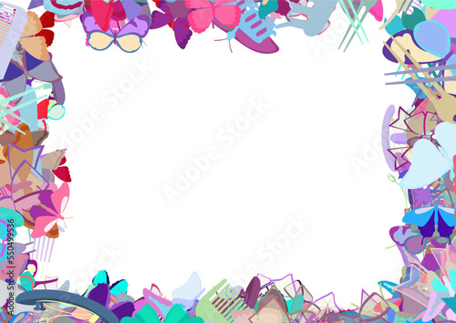 Background pattern abstract design texture. Border frame, transparent background. Theme is about nature, drawing, fly, hairstyle, raker, colorful, gorgeous, barrette, bobby pin, background