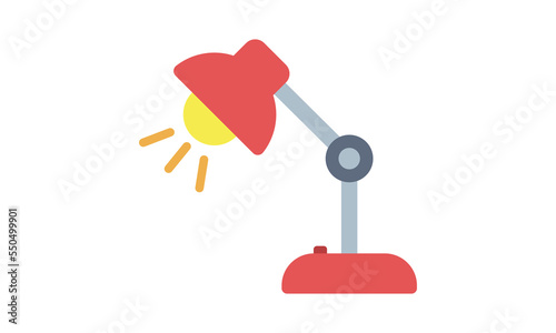 Red desk lamp icon for web. Simple classic desklamp sign vector design. Minimalist table desk lamp web icon isolated on white, logo clipart. School supplies, coworking, office workspace and study room