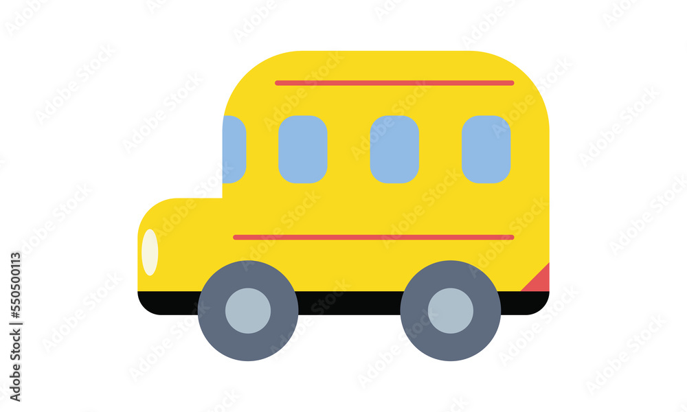 Simple schoolbus flat icon for web. Minimalist school bus flat vector sign. City transport vector design web icon. Cute school kid riding yellow schoolbus logo isolated clipart. School supplies icon