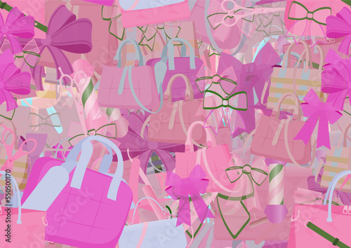 Background pattern abstract design texture. Seamless. Theme is about comb, stuff, store, ribbons, elegance, beauty, small, satchel, hair care, office, content, businesswoman, women, shopping
