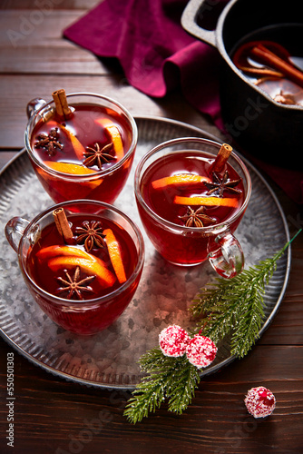 Wallpaper Mural Three Cups of Mulled Wine Served on a Tray Torontodigital.ca