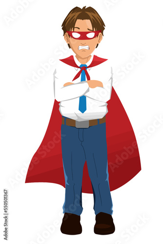 Illustration of a man who is passionate about doing work like a superhero.
