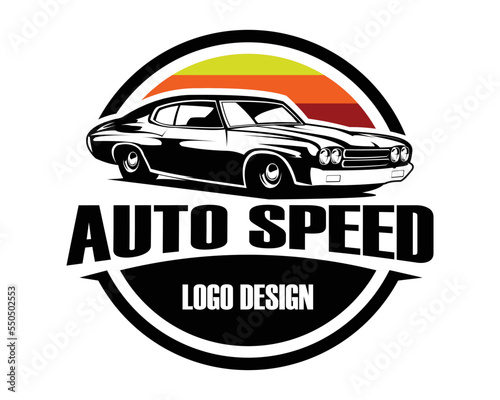old chevy camaro car logo. side view with amazing sunset in the background. vector illustration available in eps 10.