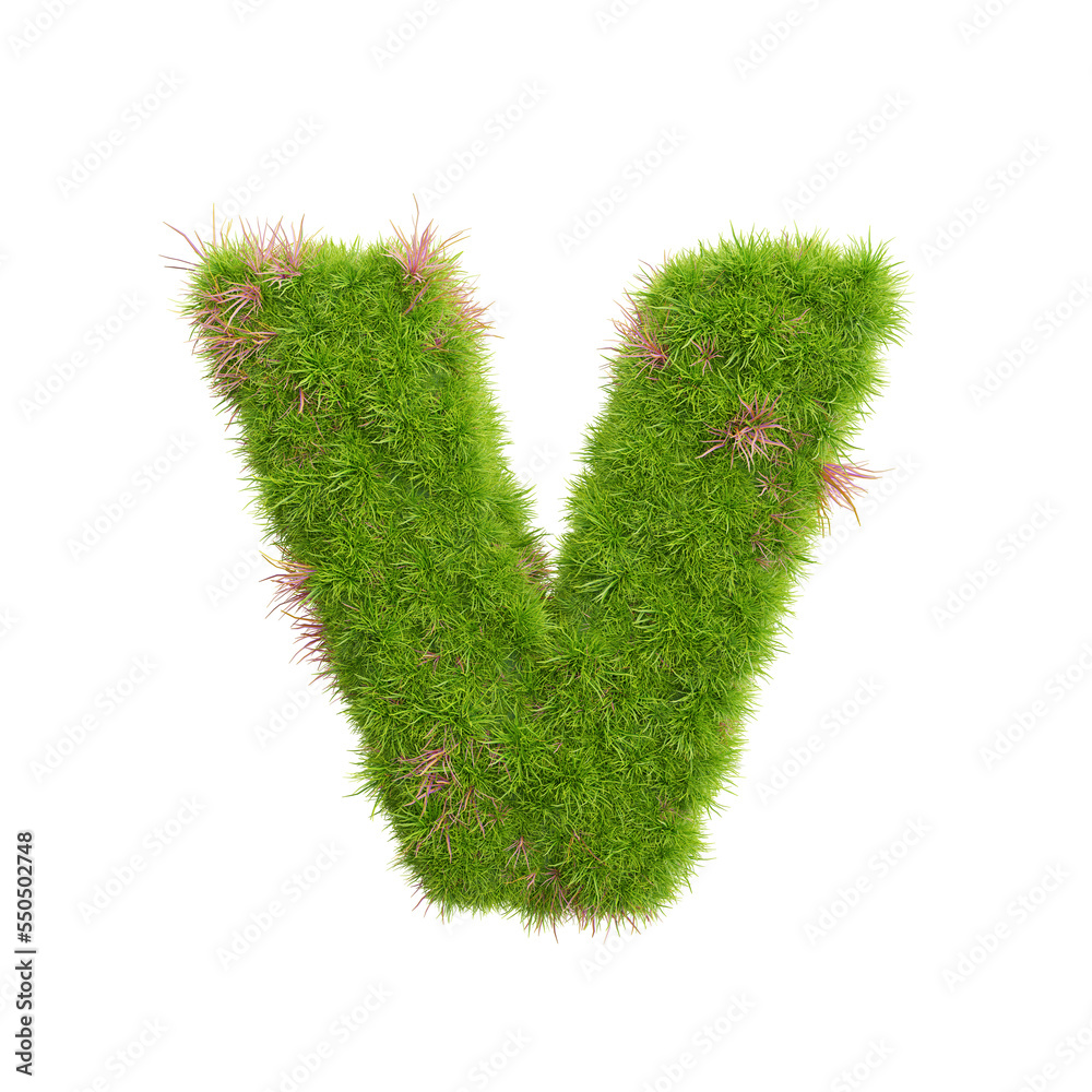 3d rendering of grass letters alphabet,the word v. 3d rendering of grass letters alphabet,the word v.