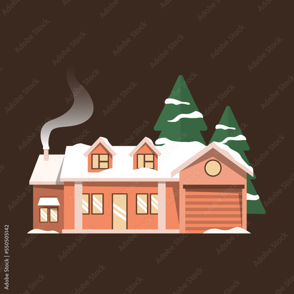 House Home Snow Winter Season Pine Tree Nature Illustration