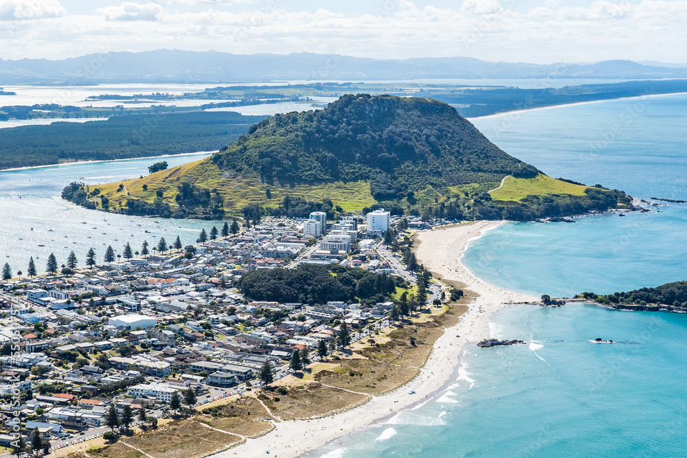 Helicopter View of Mount Maunganui township & beach