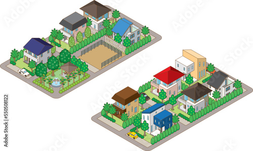 建物の立体的なイラスト. 街並みの景観.