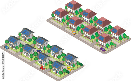 建物の立体的なイラスト. 街並みの景観.