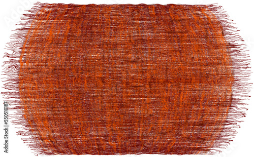 Oval weave grunge striped rug, mat,  doormat, carpet with fringe  in orange, brown colors isolated on white