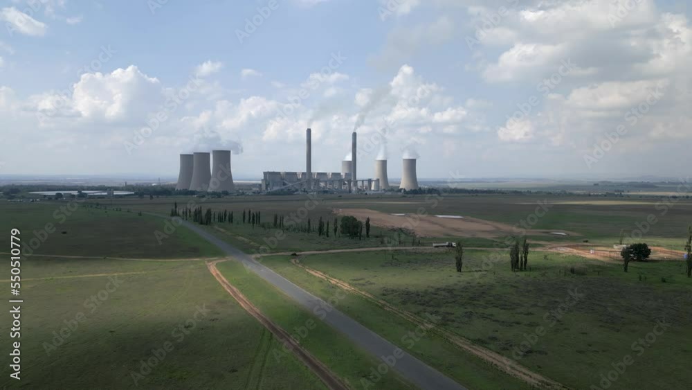 Energy is produced at coal fired power plant in South Africa, aerial Energy is produced at coal fired power plant in South Africa, aerial