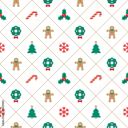 Cute Merry Christmas Tree Red Green Blue Christmas Tree Dash Line Diagonal Stripe Striped Line Mesh Grid Checkered Plaid Tartan Buffalo Scott Gingham Background Seamless Pattern for Christmas Festival