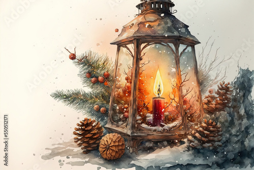 christmas decoration with candle and christmas tree