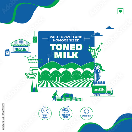 Toned Fresh organic farm milk packaging template design mock-up.Beverage product pure vector illustration for ads and product design.