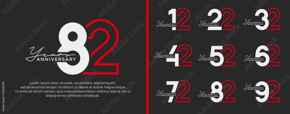 set of anniversary logo style flat white and red color for celebration set of anniversary logo style flat white and red color for celebration