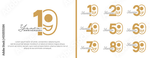 set of anniversary logo style flat gold color on white background for celebration