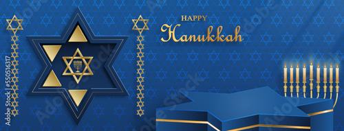 Happy Hanukkah podium round stage with nice and creative symbols