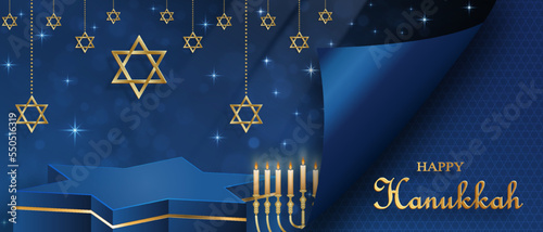 Happy Hanukkah podium round stage with nice and creative symbols