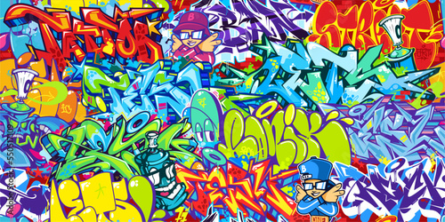 Trendy Urban Style Hiphop Graffiti Street Art Pattern. Vector Illustration Background Template