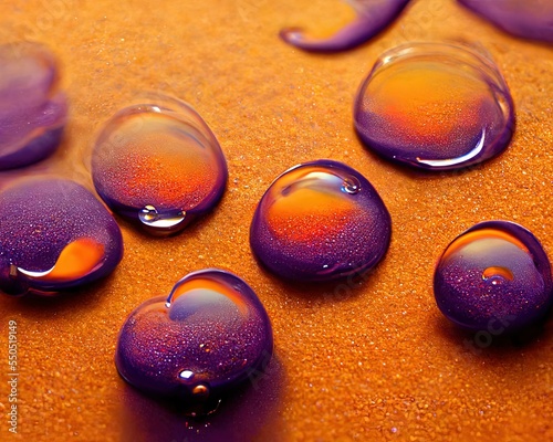 Abstract of liquid bubbles on orange background. 3d art.